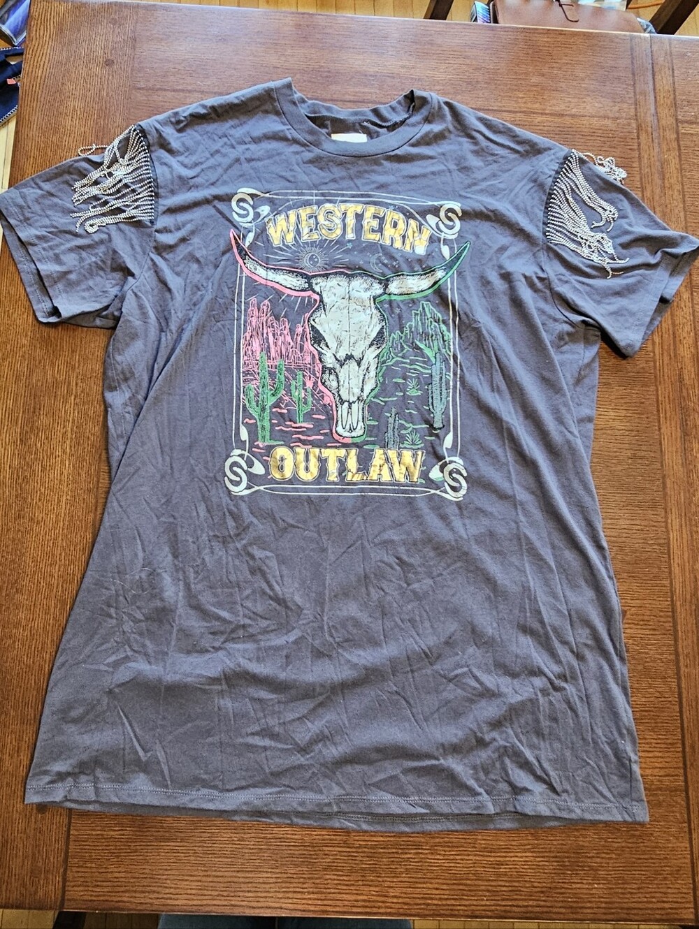 Sterling & Stitch Western Outlaw Skull Fringe Shirt XL